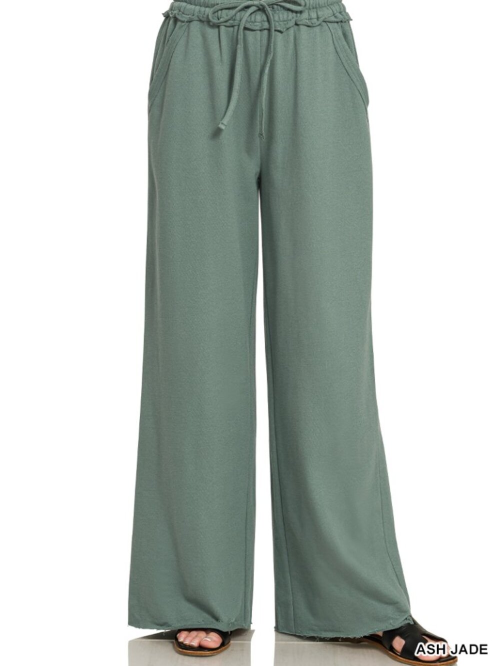 208  NWT Zenana Wide-Leg Drawstring Sweatpants - Ash Jade